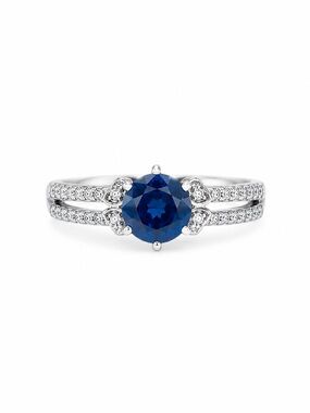 Sterling Silver 925 Blue Stone Ring CZ Accents Round Solitaire Size 8 Cocktail
